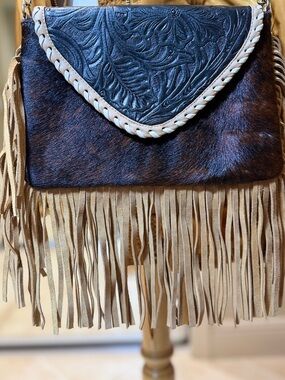 Woman's Hand tooled Full Grain Leather Crossbody - Brown/Tan